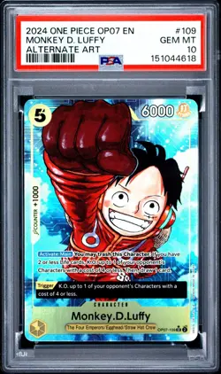 One Piece Monkey D Luffy Alternate Art OP07-109 PSA 10 Gem Mint - Image 1
