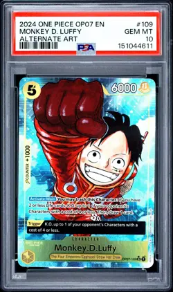 One Piece Monkey D Luffy Alternate Art OP07-109 PSA 10 Gem Mint - Image 1