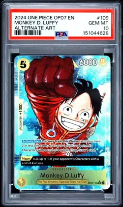 One Piece Monkey D Luffy Alternate Art OP07-109 PSA 10 Gem Mint - Image 1