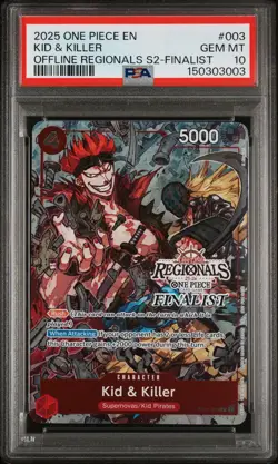 2025 ONE PIECE OFFLINE REGIONALS FINALIST #003 KID & KILLER PROMO CARD PSA 10 💎 - Image 1