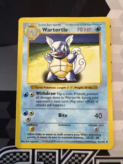 Pokemon TCG Wartortle Base Set Shadowless Squirtle Card 42/102 - Image 1