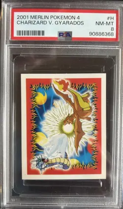 2001 Merlin Pokemon Series 4 Charizard vs Gyarados Sticker #H - PSA 8 - Image 1