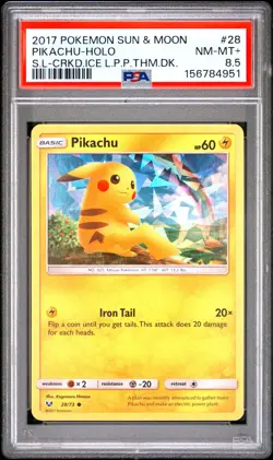 2017 POKEMON SUN & MOON SHINING LEGENDS #28 PIKACHU-HOLO PSA 8.5 - Image 1