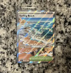 Surfing Beach 114/086 Me04: Chaos Rising Holo Full Art Ultra Rare Trainer NM - Image 1