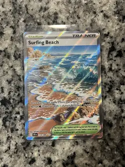 Surfing Beach 114/086 Me04: Chaos Rising Holo Full Art Ultra Rare Trainer NM - Image 3