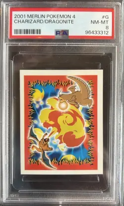 2001 Merlin Pokemon Series 4 Charizard vs Dragonite Sticker #G - PSA 8 - Image 1