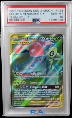 Pokemon PSA 10 Celebi & Venusaur GX 159/181 Sun & Moon Team Up Full Art Mint - Image 1