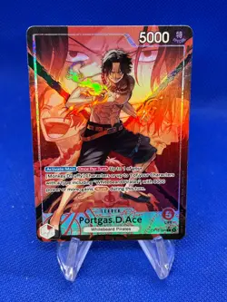 One Piece The Time Of Battle Portgas D Ace OP16-001 Alternate Alt Art Leader NM - Image 1