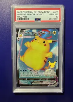 2021 Pokemon Celebrations Surfing Pikachu VMAX Full Art Holo 009/025 PSA 10 - Image 1