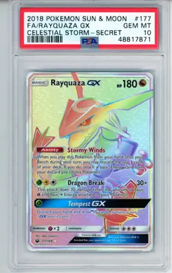 PSA 10 Rayquaza GX #177 Pokemon Sun & Moon Celestial Storm Rainbow Full Art - Image 1