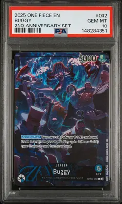 2025 ONE PIECE ENGLISH VERSION 2ND ANNIVERSARY SET #042 BUGGY PSA 10 - Image 1