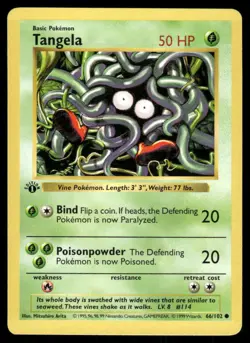 Pokemon Cards Tangela 66/102 1st Edition Base Set Shadowless Common LP *3 - Image 1