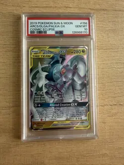 Arceus Dialga Palkia GX 2019 Pokemon Sun Moon Cosmic Eclipse #156 PSA 10 - Image 1