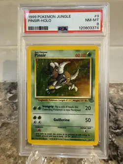 1999 Pokemon TCG Pinsir Holo Rare Card 9/64 Jungle Unlimited - PSA 8 - Image 1