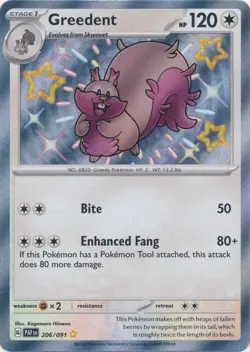 Holo Greedent 206/091 Paldean Fates Shiny Rare Pokemon TCG - Image 1