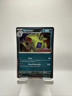 Pokemon TCG Tyranitar 135 S&V Paldea Evolved Stamped Cosmos Holo Promo Card NM+ - Image 1