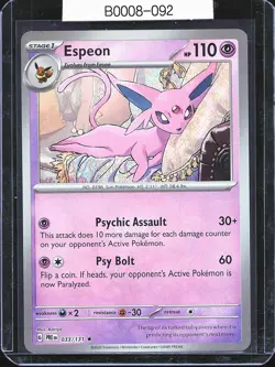 Pokemon TCG Espeon 033/131 Prismatic Evolutions Master Ball Holo B0008-092 - Image 1