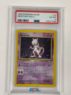 1999 Pokemon Unlimited Mewtwo Base Set 1 Rare Holo Foil #10/102 Graded PSA 6 - Image 1