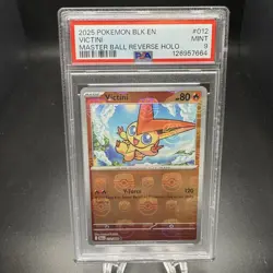 2025 Pokemon Black Bolt BLK EN - Master Ball Reverse Holo Victini #12 PSA 9 MINT - Image 1