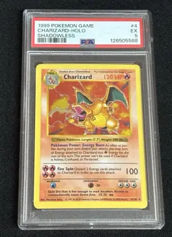 1999 Pokemon Base Set Charizard Shadowless Holo #4/102 PSA 5 - Image 1