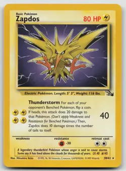 Zapdos 30/62 Fossil Pokemon Unlimited LP Rare - Image 1