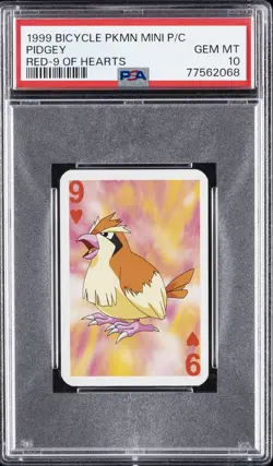 1999 BICYCLE POKEMON MINI PLAYING CARDS RED DECK 9 OF HEARTS PIDGEY PSA 10 - Image 1