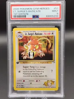 Pokemon Gym Heroes #51 LT. Surge's Raticate 1st Edition Regular Finish PSA 9 - Image 1