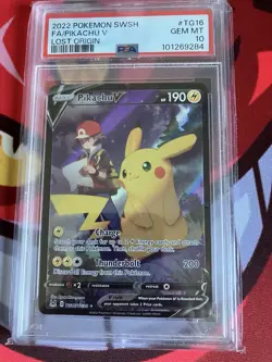 2022 POKEMON SWORD & SHIELD LOST ORIGIN #TG16 FULL ART/PIKACHU V PSA 10 - Image 1
