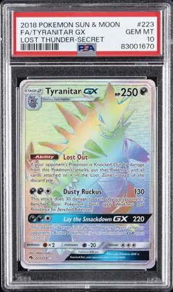 2018 POKEMON SUN & MOON LOST THUNDER SECRET #223 FULL ART/TYRANITAR GX PSA 10 - Image 1