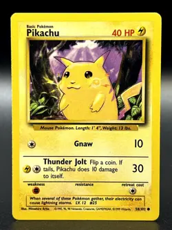 Pikachu 058/102 Common Base Set Unlimited WOTC Pokemon TCG - MP - Image 1