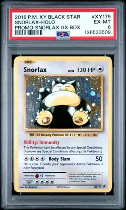 Pokemon TCG Snorlax Black Star Promo Holo Card XY179 2016 PSA 6 - Image 1