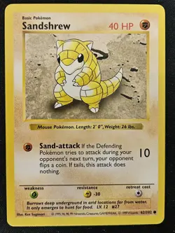 Shadowless Sandshrew 62/102 Base Set Non Holo Uncommon WoTC Pokemon TCG 1999 NM - Image 1