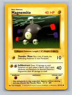 Magnemite 053/102 Base Set Shadowless Vintage Pokemon WoTC 1999 LP - Image 1
