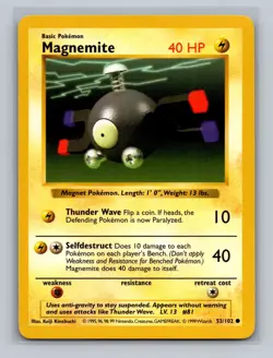 Magnemite 053/102 Base Set Shadowless Vintage Pokemon WoTC 1999 LP - Image 3