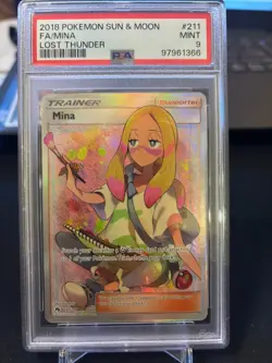 Pokemon Sun & Moon Lost Thunder Mina Full Art 211/214 PSA 9 Mint - Image 1