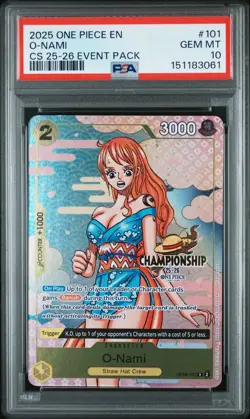 One Piece O-Nami Championship CS 25-26 English Event Pack Promo OP06-101 PSA 10 - Image 1