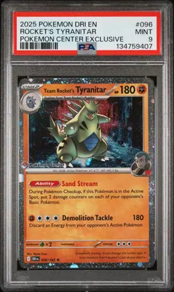 2000 Pokemon Center Stamped Team Rocket's Tyranitar Cosmos Holo PSA 9 - Image 1