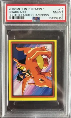 2002 Pokemon Merlin 5 Johto Charizard Sticker #10 - PSA 8 - POP 3 - Image 1