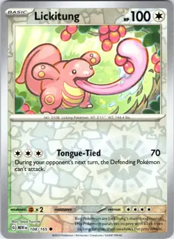 Lickitung 108/165 Common 151 Pokemon Reverse Holo Near Mint - Image 1
