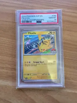 2024 Pokemon SVP EN-SV Black Star Promo Pikachu #190 World Championships PSA 10 - Image 1