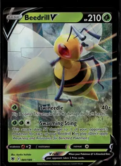 Beedrill V Ultra Rare SWSH10: Astral Radiance 001/189 Grass Holofoil Pokemon Car - Image 1