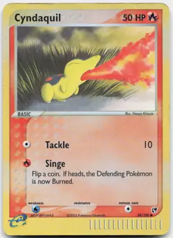 Cyndaquil 59/100 Common Sandstorm Pokemon Reverse Holo Heavily Played - Image 1