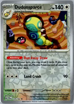 Pokemon Card - Dudunsparce Temporal Forces 129/162 2024 Rare Reverse Holo NM - Image 1