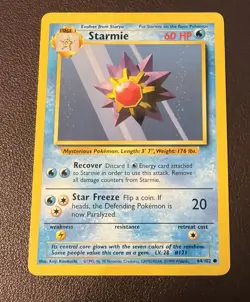1999 Pokemon Unlimited Starmie #64/102 Set Common MP - HP Card Vintage - Image 3