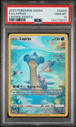 2023 POKEMON SWORD & SHIELD CROWN ZENITH #GG05 FULL ART/LAPRAS PSA 10 - Image 1