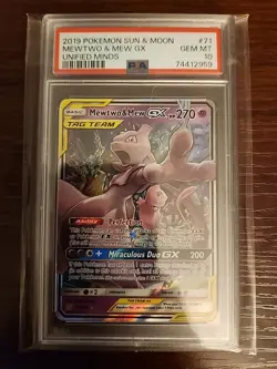 2019 POKEMON SUN & MOON UNIFIED MINDS #71 MEWTWO & MEW GX PSA 10 - Image 1
