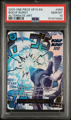 2025 ONE PIECE OP12-LEGACY OF THE MASTER ALTERNATE ART #060 BOEUF BURST PSA 10 - Image 1