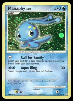 Pokemon Cards Manaphy 9/130 Diamond & Pearl Holo Rare LP - Image 1