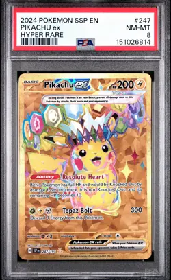 Pokemon Pikachu ex 247/191 Sv08 Surging Sparks Hyper Rare Holo English PSA 8 - Image 1