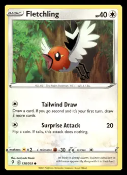 Fletchling Common 138/203 SWSH07: Evolving Skies Pokemon Card - Image 1